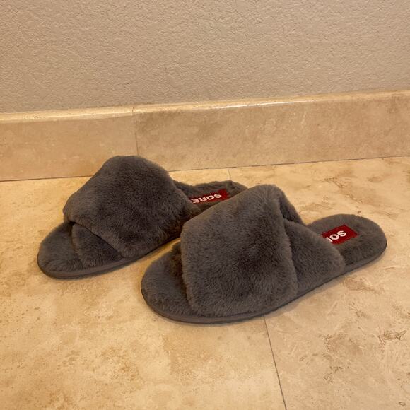 Sorel Go Mail Run Slippers Women’s 8 Gray Faux Fur Slide House Shoes Excellent - Picture 5 of 6